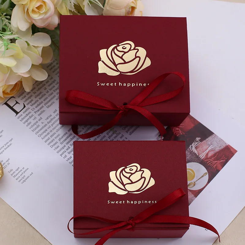 10-100 Pcs Golden Rose Wedding Favors For Guests Small Candy Gift Box With Ribbon DIY Handmad Packing Boxes Birthday Party Decor