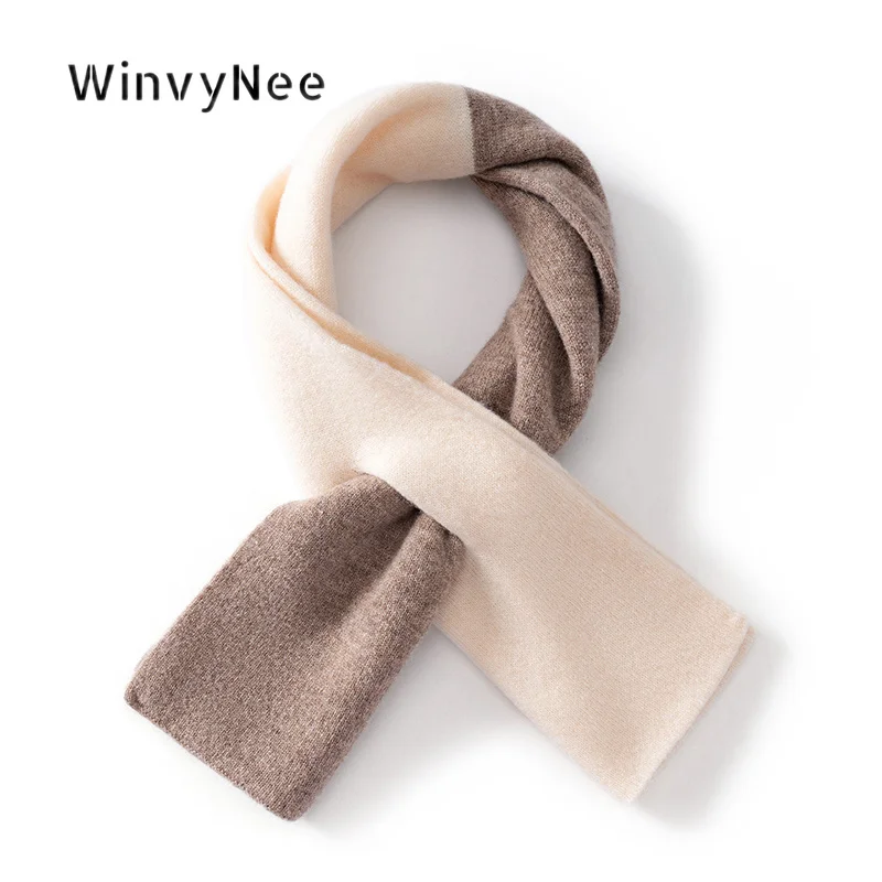 WinvyNee Women 100% Wool Color Block Knitted Scarf Wrap Stole Autumn Winter Cozy Lightweight Elegant Soft Warm Neckwear G1883007