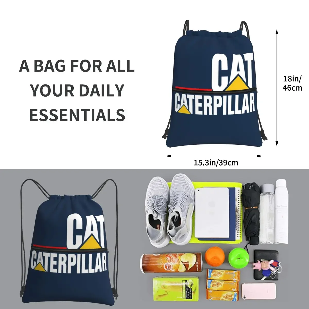 Cat-caterpillar Logo Portable Backpacks Drawstring Bag Fashion Drawstring Bundle Pocket Storage Bags For Travel Sport Man Woman