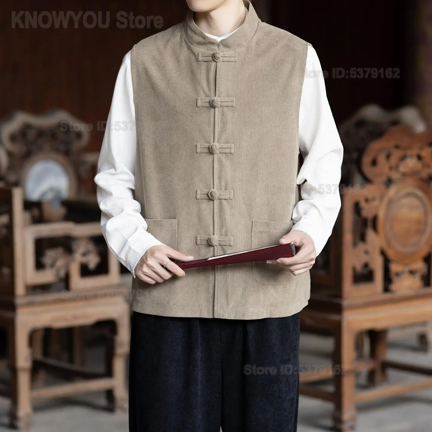 2026 Autumn Winter Men New Chinese Tang Vest Mandarin Collar Frog Button Loose Retro Sleeveless Waistcoat Casual Outerwear