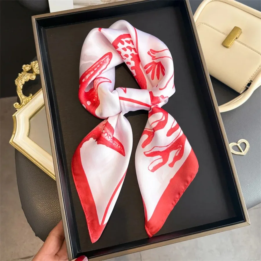 NEW Orange Silk Scarf Mermaid Pattern Neckerchief Women's Luxury Silk Square Shawl Purse Scarf for Women Designer Silk Headscar view 6