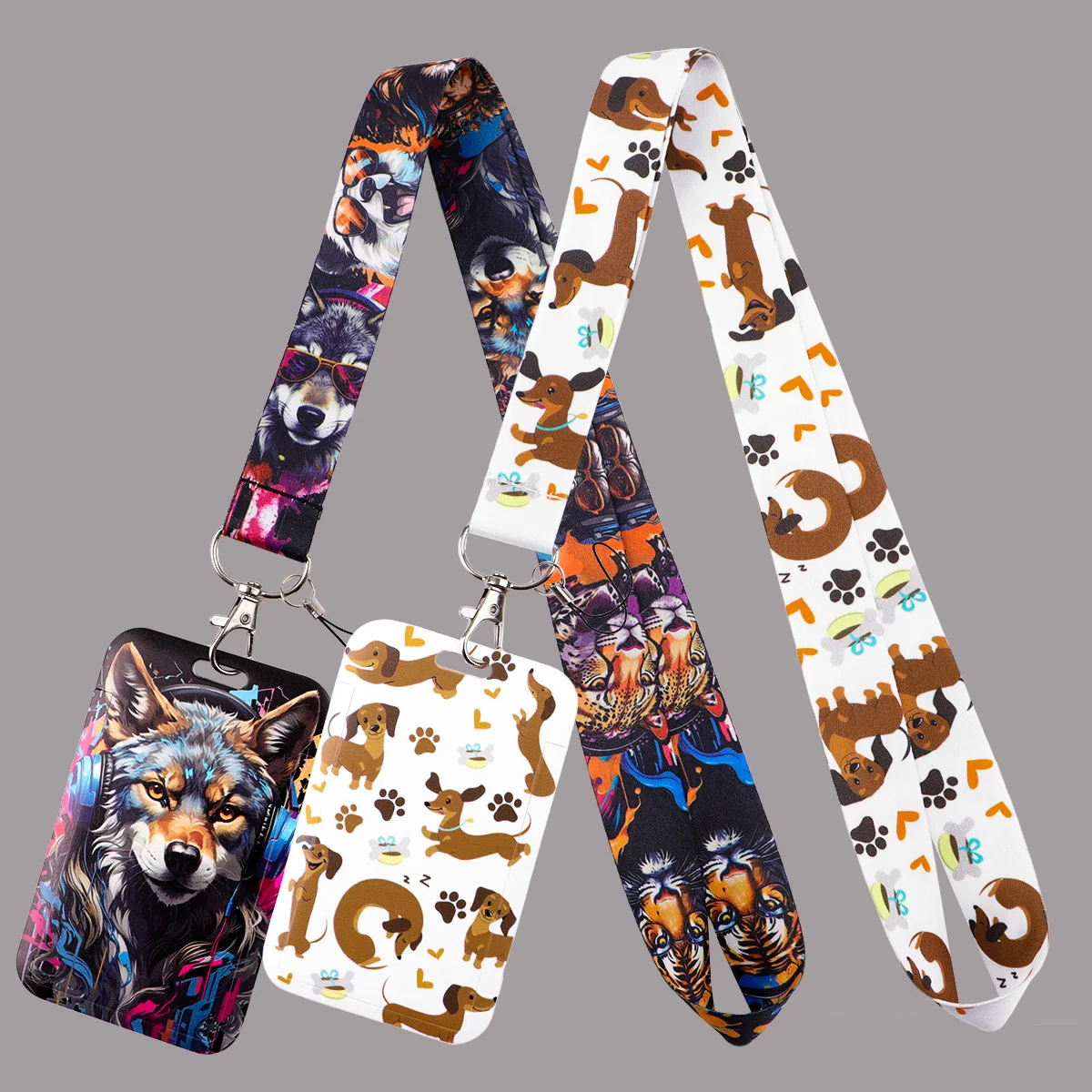 Dachshund Colorful Wolf Lanyard Card Holder for Student ID Card Straps Badge Holder DIY Hanging Rope Keyring Accessories Gifts