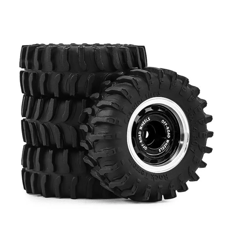 ABUM-RC Car 0.7 Inch Wheel Hub Beadlock Wheel Tire Set For 1/30 Black