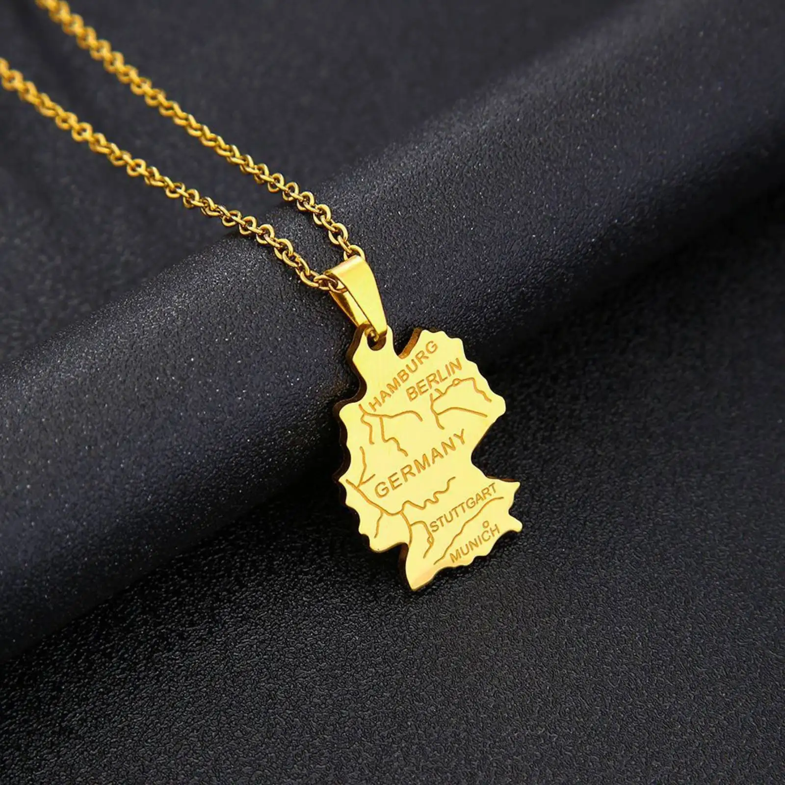 قلادة على شكل خريطة ألمانية ألمانيا العرقية مجوهرات من الفولاذ المقاوم للصدأ هدية للنساء والرجال #3