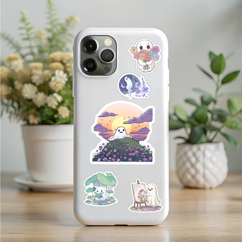 50 шт., милые белые наклейки с граффити-призраком, украшение «сделай сам», чехол для мобильного телефона, чемодан, чашка для воды, гитара, велосипед, наклейки, детские игрушки, подарок