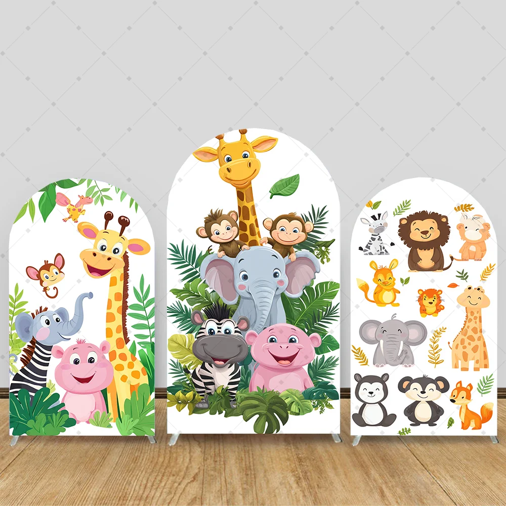 

2-Sided Custom Safari Jungle Animal Lion Giraffe Chiara Arch Backdrop Cover Kids Birthday Party Baby Shower Decor Background