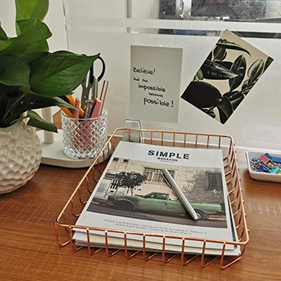 Bureaublad Draad Metaal Lettermap Organizer Afmeting 12,2 x 9,5 x 1,9 Roségoud