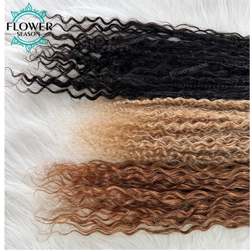 Kotak Crochet kepang Boho dengan rambut manusia keriting #27 madu pirang coklat pre-looped Crochet rambut dengan gelombang dalam rambut manusia berakhir