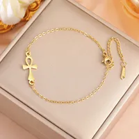 Skyrim Egypt Ankh Cross Charm Bracelets Women Stainless Steel Hand Bracelet Amulet Crucifix Egyptian Jewelry Valentine Gift