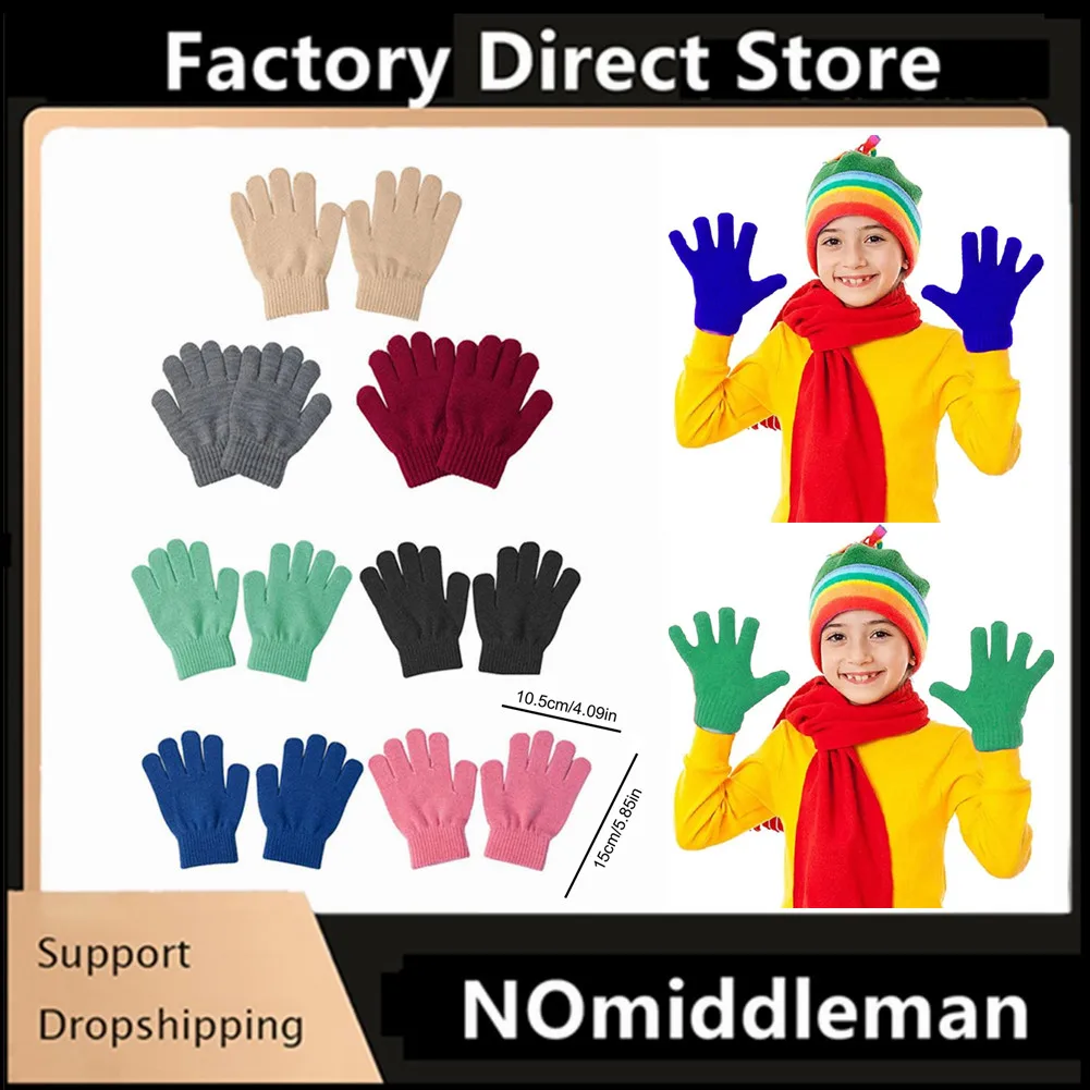 1Pair For 4-8 Years Old Kids Autumn Winter Knit Gloves Children Keep Warm Cold-Proof Stretchy Full Finger Mittens 2025 New Hot
