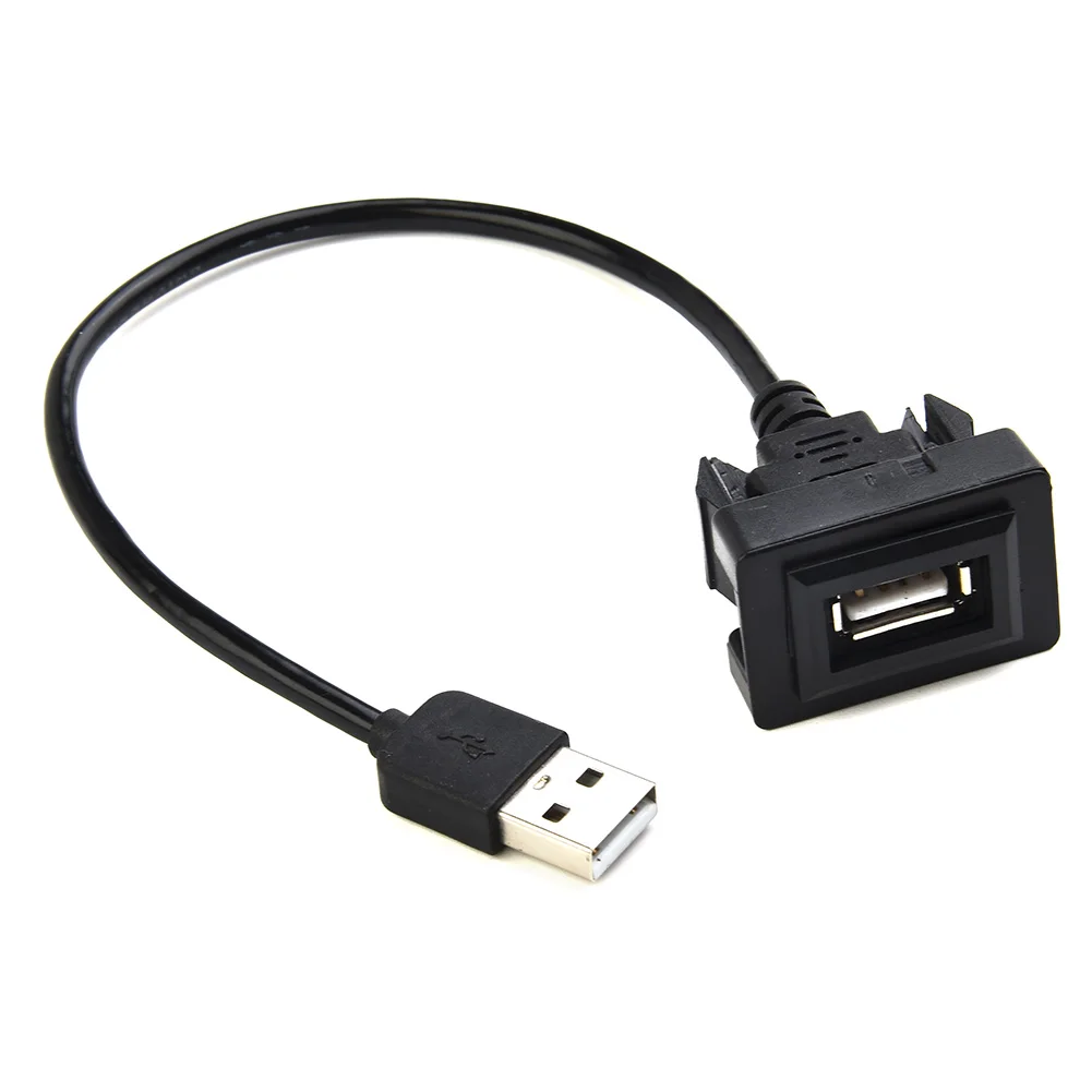 Black USB Extension Cable Part 25cm Center Console Cord Dashboard Flush Mount Male To Female Socket For Toyota