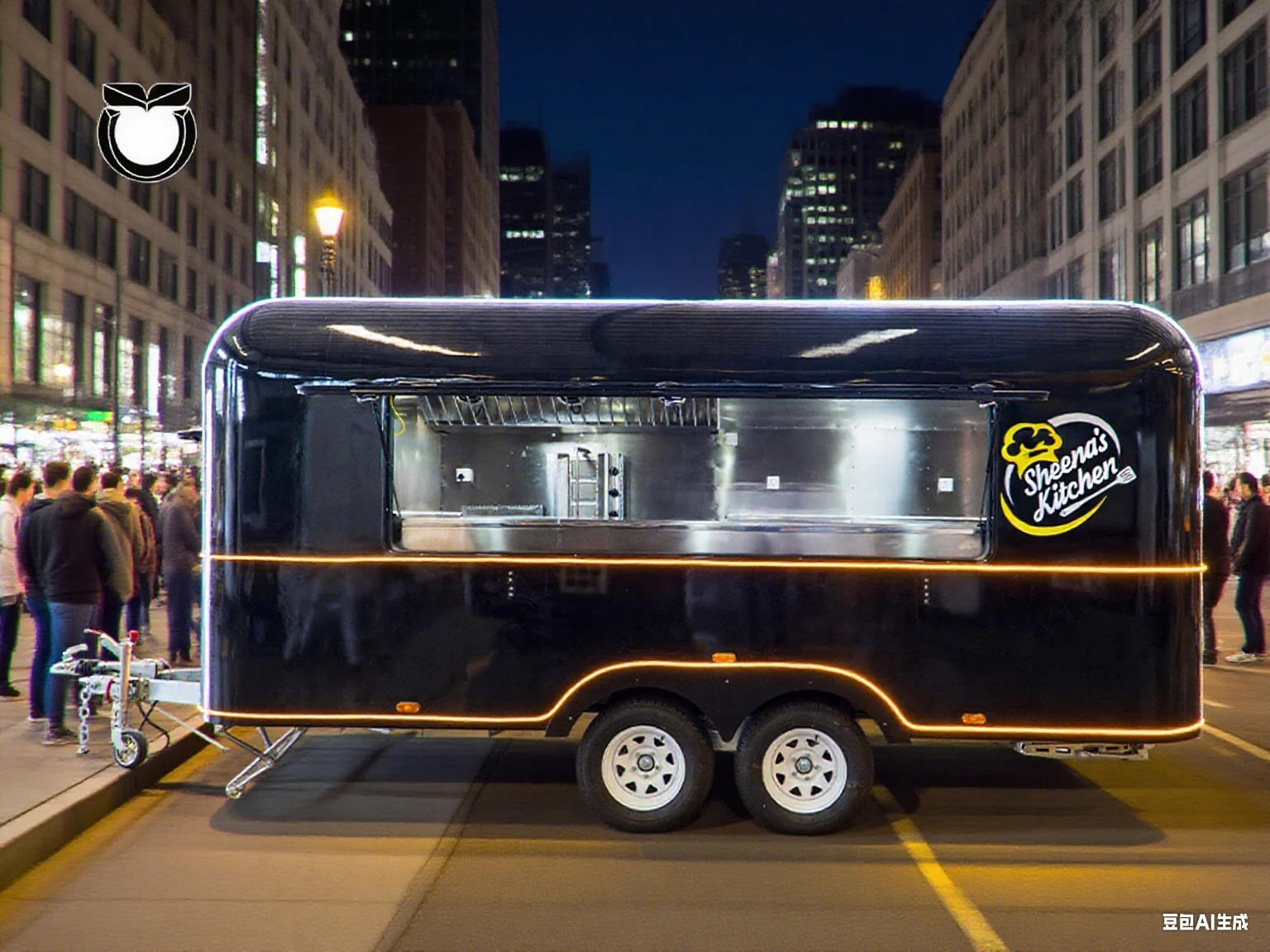 Custom 4m Dining Car Concession Catering Food Trailer Ice Cream Hotdog Food Cart Black Square Mobile Food Truck