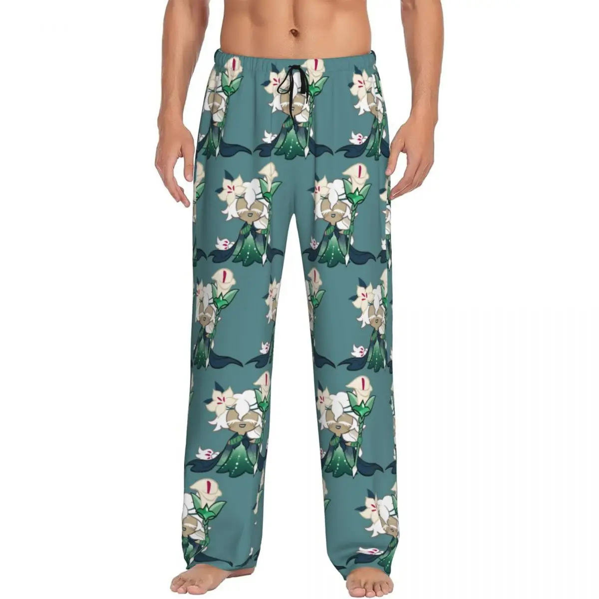 Custom White Lily Cookie! Cookie Run Kingdom Long Pajama Pants Men Sleepwear Sleep Lounge Bottoms with Pockets