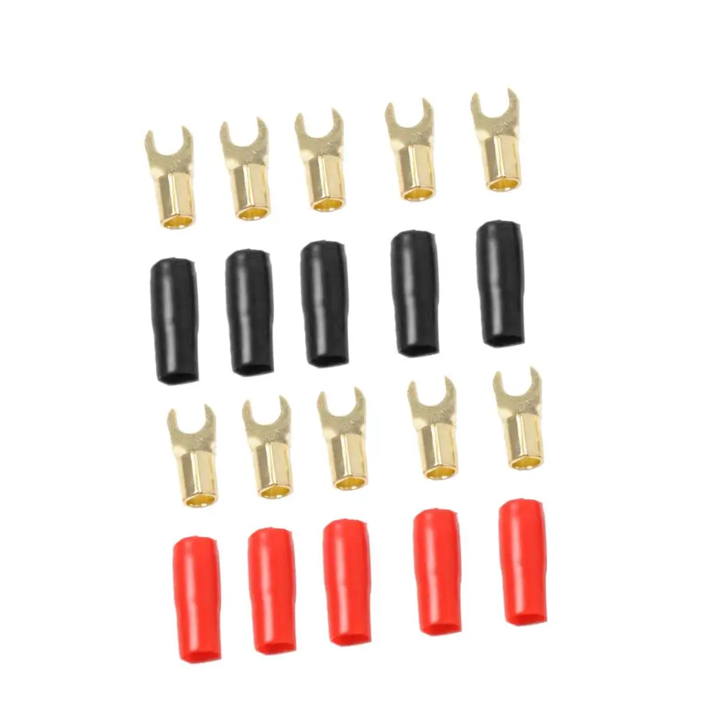 8 Gauge Terminal Connector Fork Style Power Ground Wire Gold Plated Brass Terminal Set for Motorcycle Upgrades