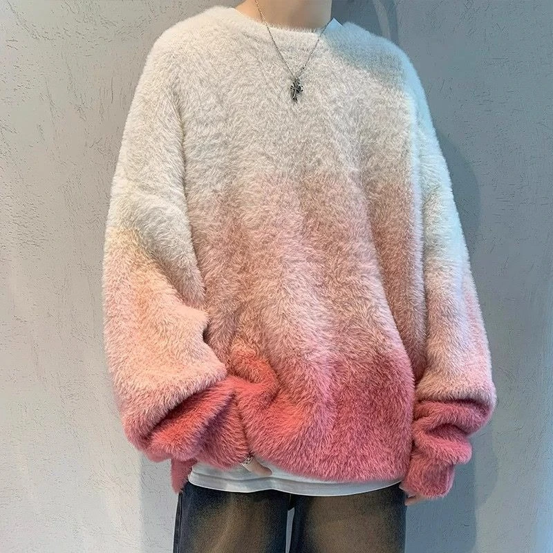 

2025 New Leisure Thickened Warm Contrast Color Gradient Loose Sweater for Women Autumn and Winter New Fashion Unique Knitted Top