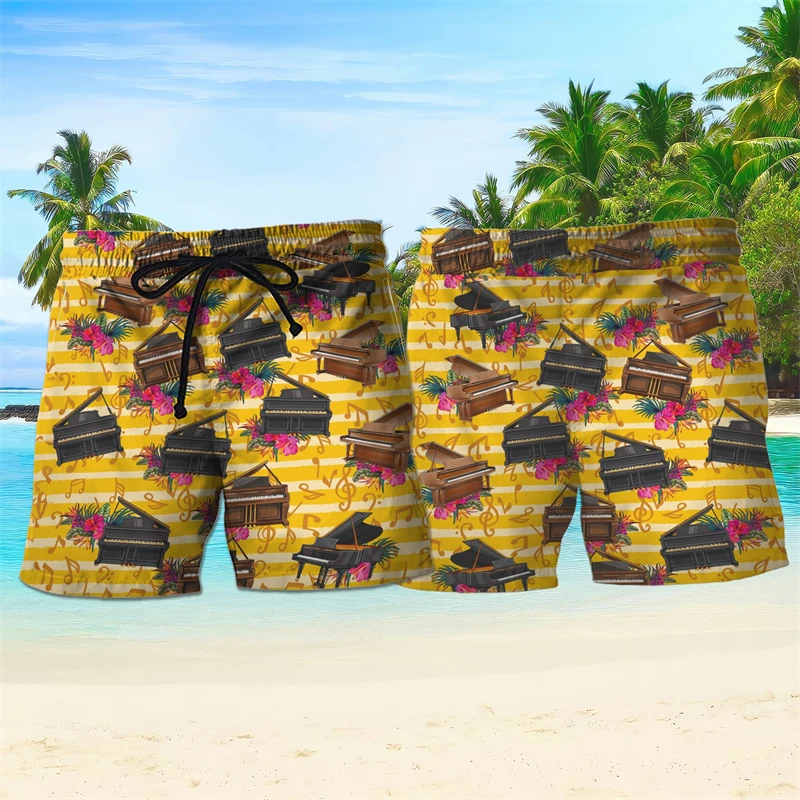 

Модные гавайские шорты с рисунком фортепиано, летние повседневные дышащие мужские пляжные шорты с 3D принтом, трендовые плавки большого размера