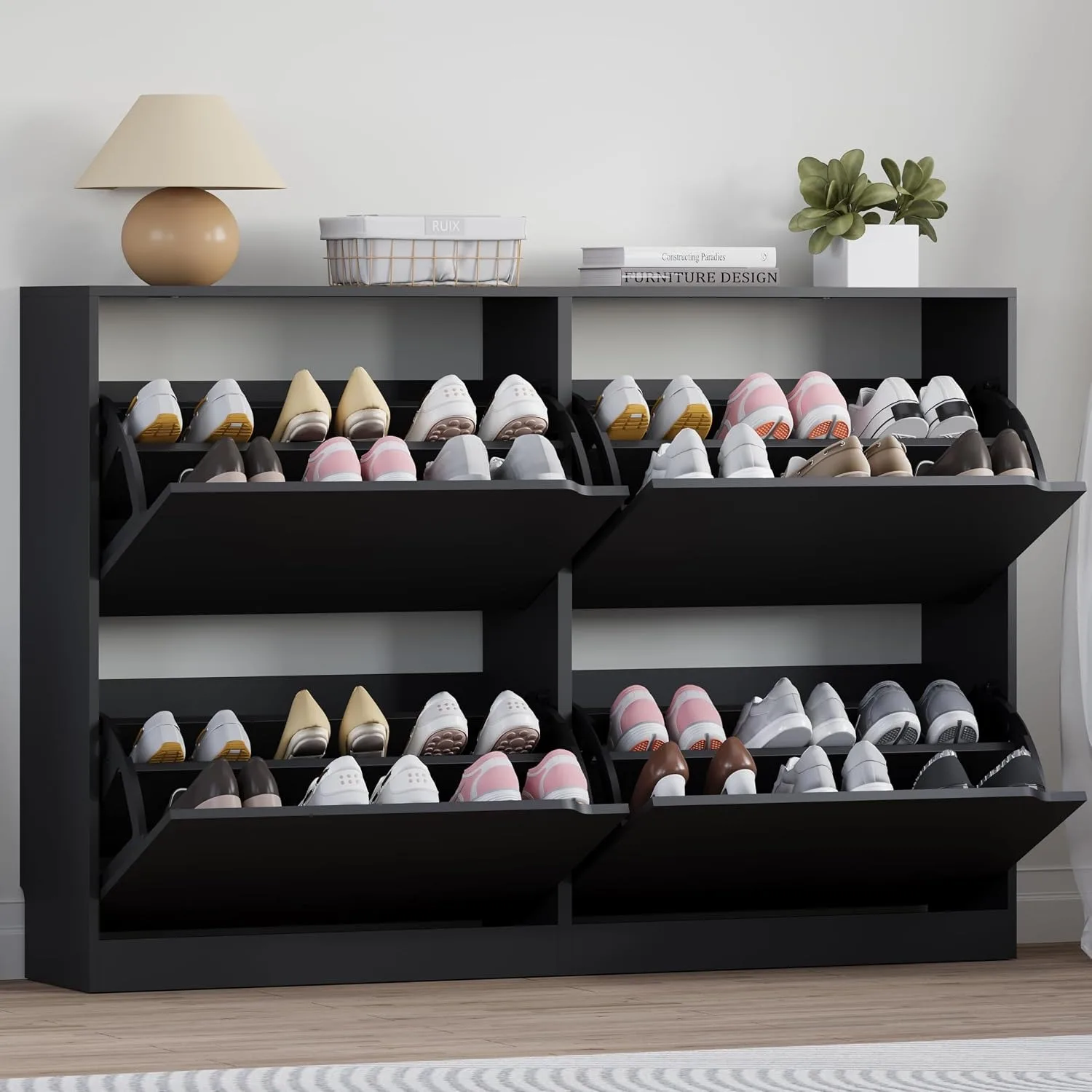 Narrow Hidden Slim Freestanding Shoe Storage Cabinet 4 Flip Drawers Entryway Organizer, Custom