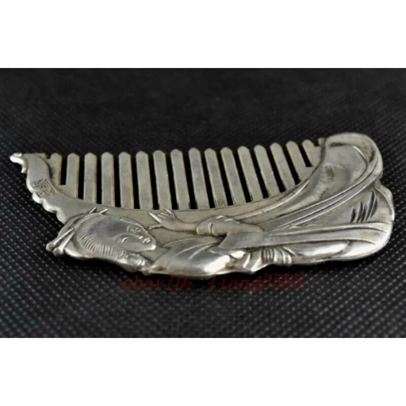 Hot Collection Chinese Old Miao Silver Beauty Statue Available Ancient Comb