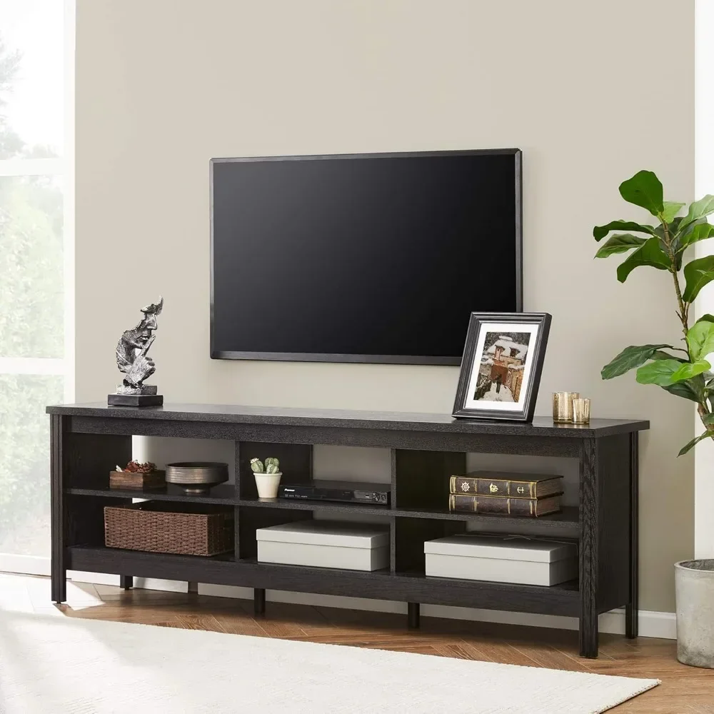 TV Stand for Living Room 70inch, Wooden TV Entertainment Center with 6 Storage Cubby, Modern TV Stands for Bedroom