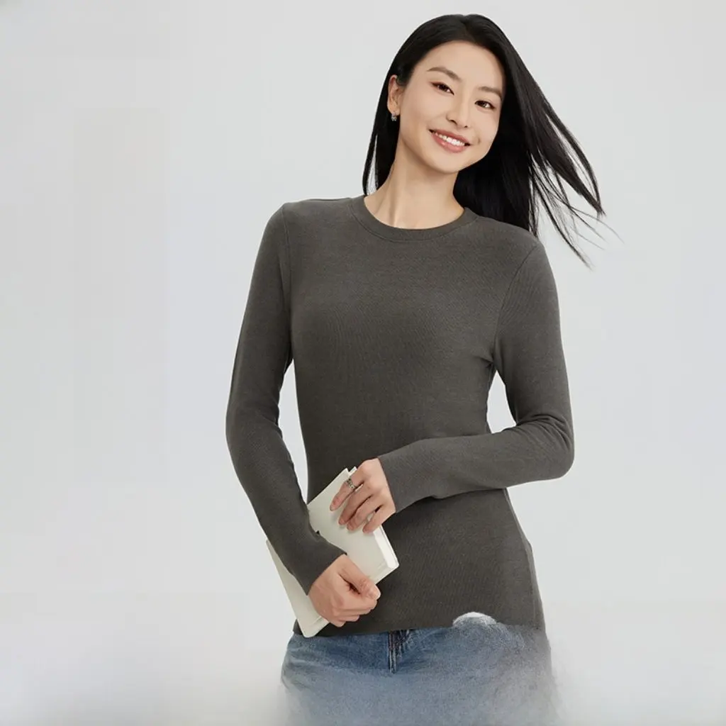 

Women's Velvet Long Sleeve T-shirt round Neck Base Shirt Warm Autumn Wear Sanding Top Winter Heat Storage for Women