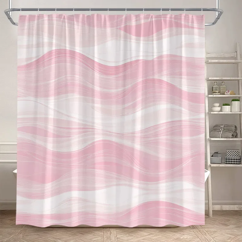 

Pink Wave Lines Shower Curtains Modern Fashion Minimalist Texture Pattern Bath Curtain Polyester Cloth Bathroom Decor with Hooks