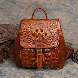 Vintage Genuine Leather Women Backpacks For School Teenagers Girls Backpack Ladies Crocodile Cowhide Travel Luxury Bags