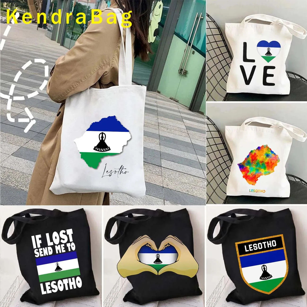 

Lesotho Country Map Flag Love Heart Africa Travel Gifts Mountain Palms Canvas Shoulder Tote Bag Shopper Cotton Reusable Handbags