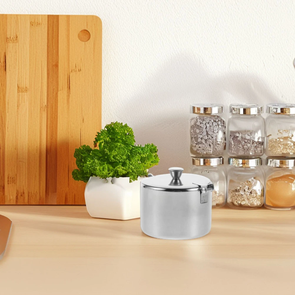 

Stainless Steel Sugar Bowl Coffee Jar Canister Scoop Spices Boxes Kitchen Material Versatile Use Elegant Design Round