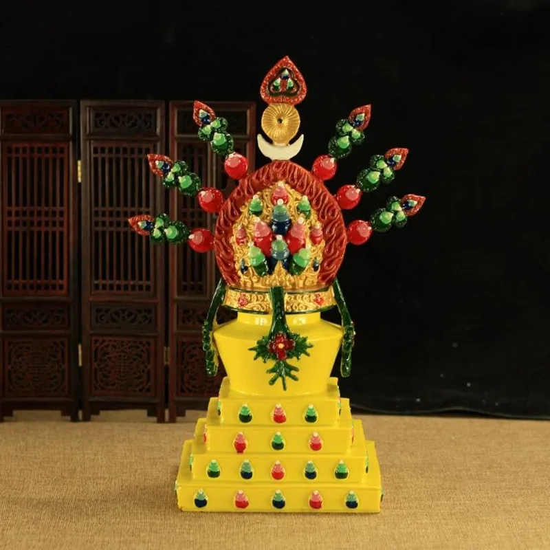 30cm Colored Plated Buddhist Tibetan Lotus Duoma Shizi Home Office Putting Decorate Ornaments