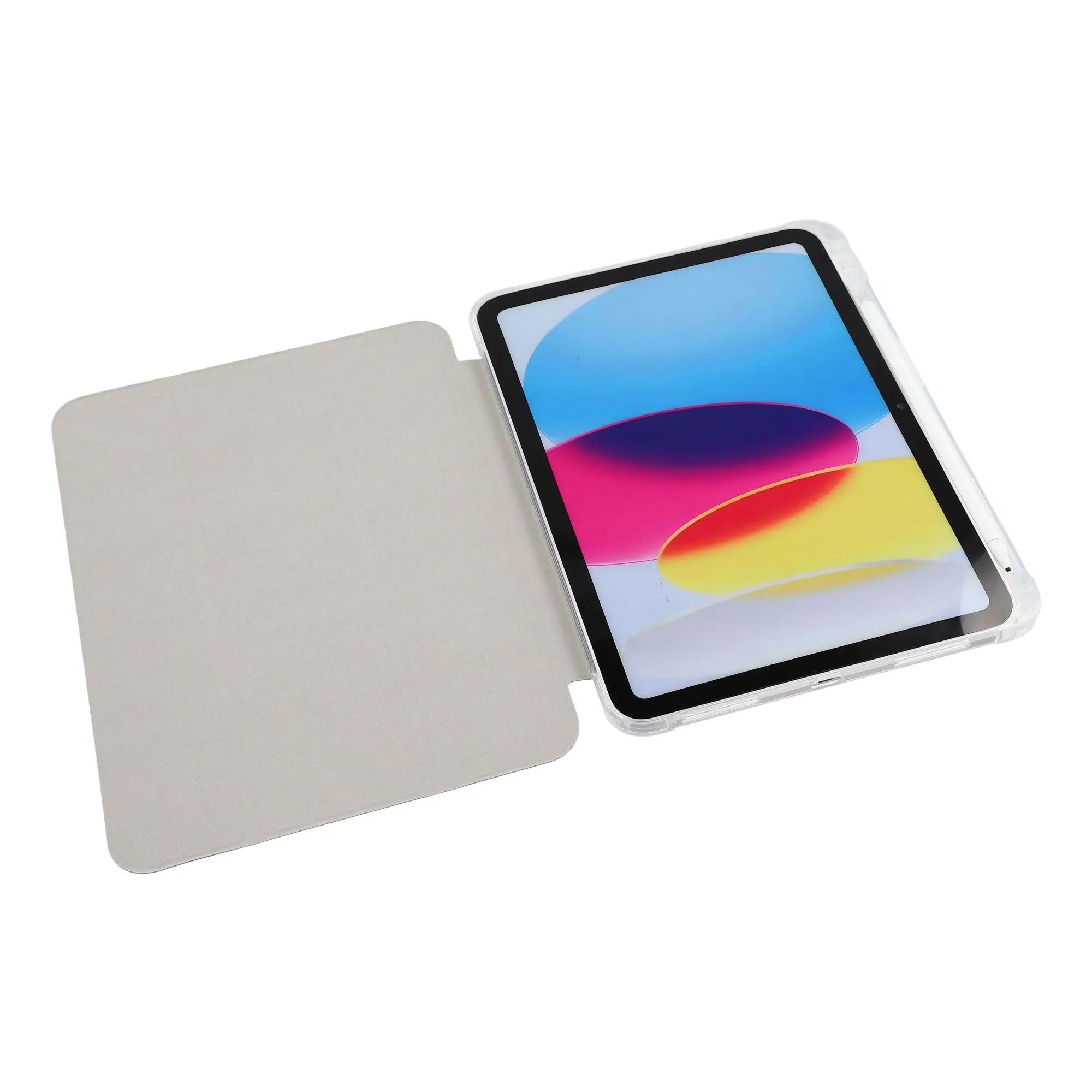 For iPad (2025)  /  10.9 (2022) Tri-Fold Stand PU Leather Cover Transparent TPU Tablet Case with Pen Slot - Grey