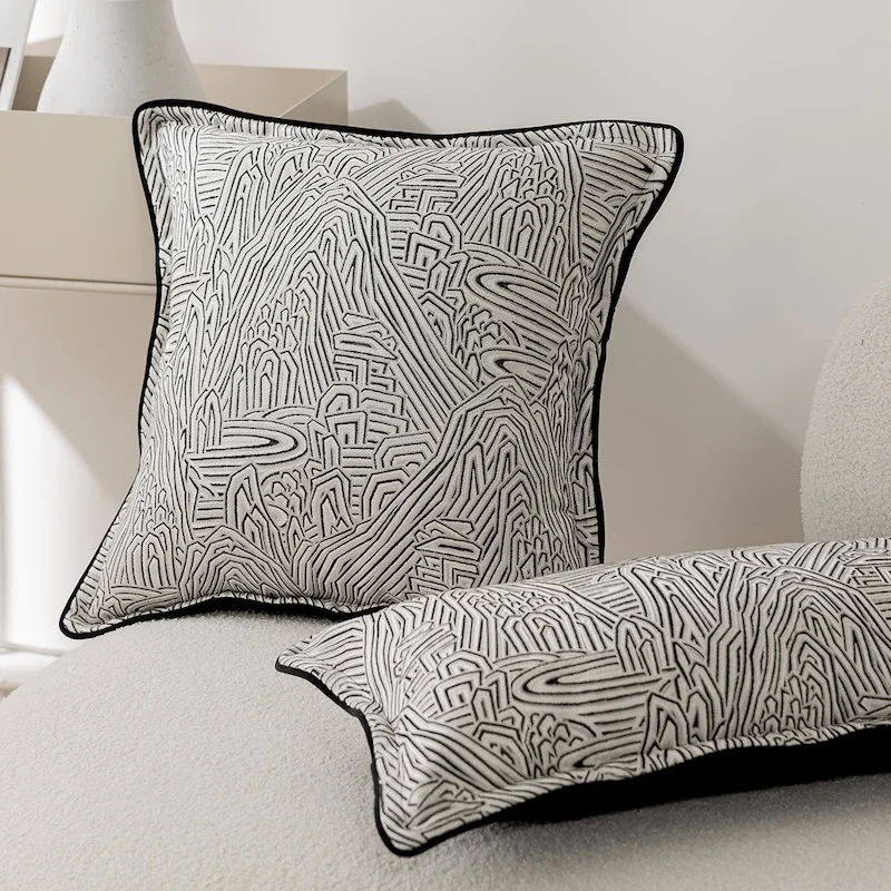 Almofadas de moutain chinês branco preto jacquard capa de almofada arte moderna 60x60 capa de almofada decorativa para sofá cadeira decoração de casa