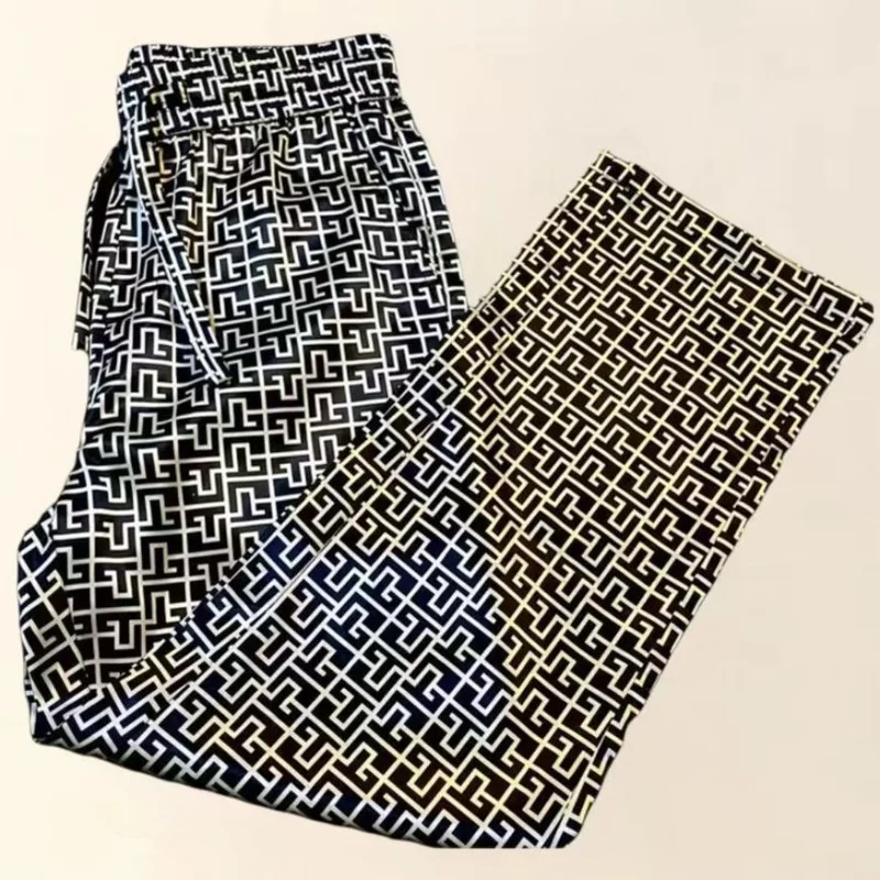 Trendy Printed Casual Pants Men's Summer Thin Fashion Drape Straight Leg Pants Handsome Personalized Sport Long Trousers