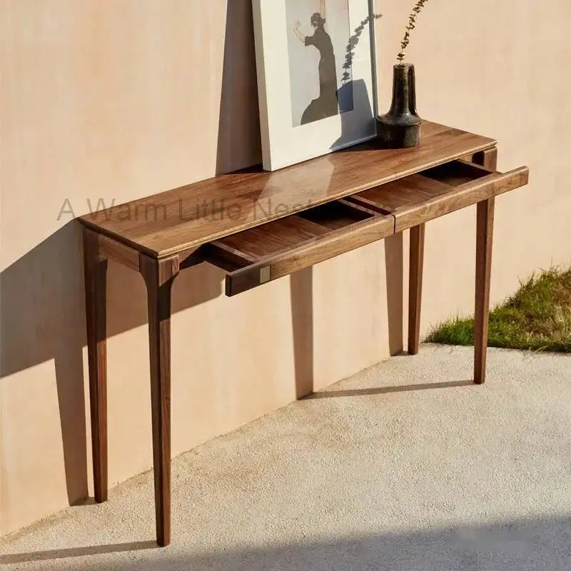 Wood Solid Table for Console Nordic Temple Extremely Narrow Tables with Drawers Light Luxury Simple Console Tables for Hallway