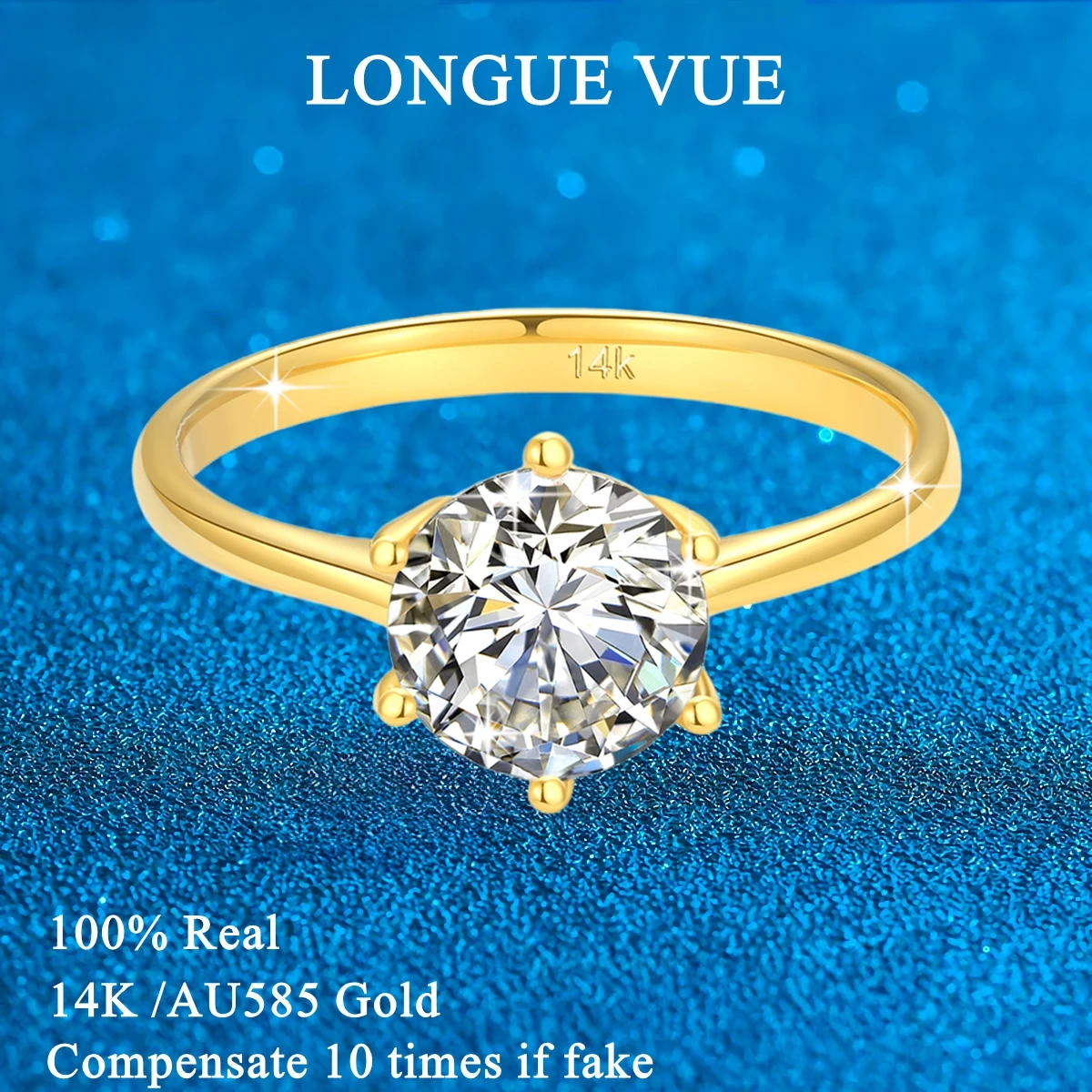 

AU585 Классические обручальные кольца с муассанитом для женщин, 14-каратное золото, лабораторное кольцо с бриллиантом, обручальное ювелирное изделие, подарок с сертификатом, штамп