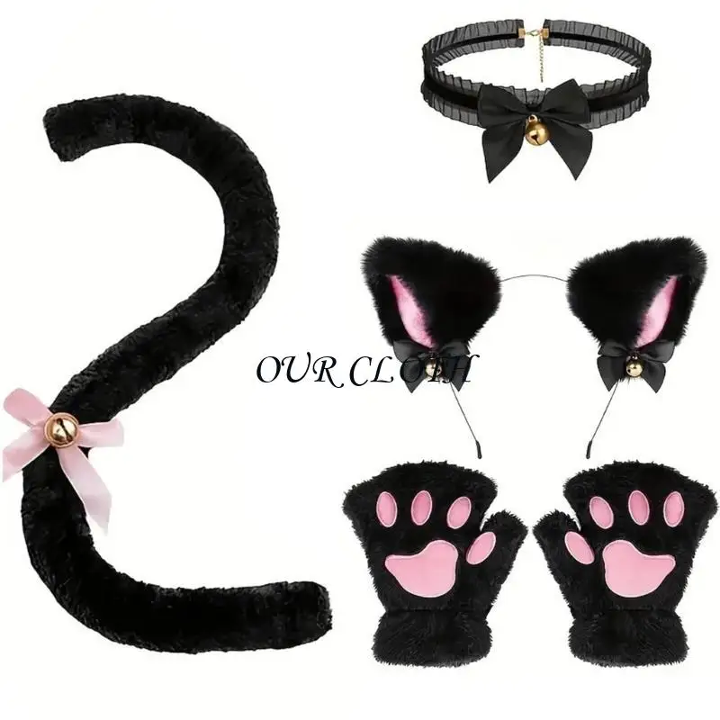 accessori per vestire i gatti includono collana, cerchietto per capelli, coda e guanto per ragazza Y1AC