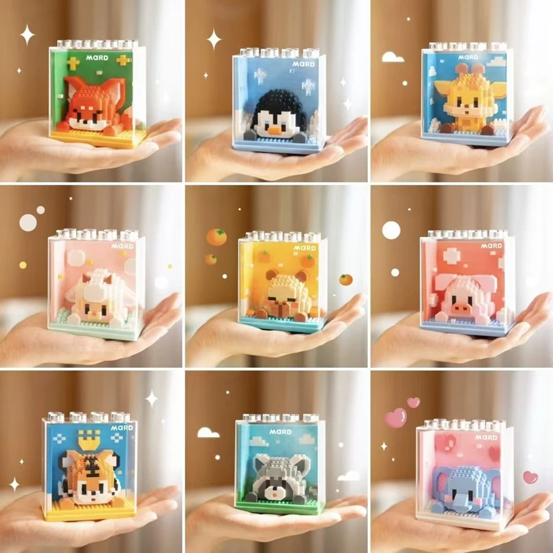 New Cute Zoo Series Fashionable Acrylic Display Box Micro-particle Assembled Building Blocks Toys Educational Gifts