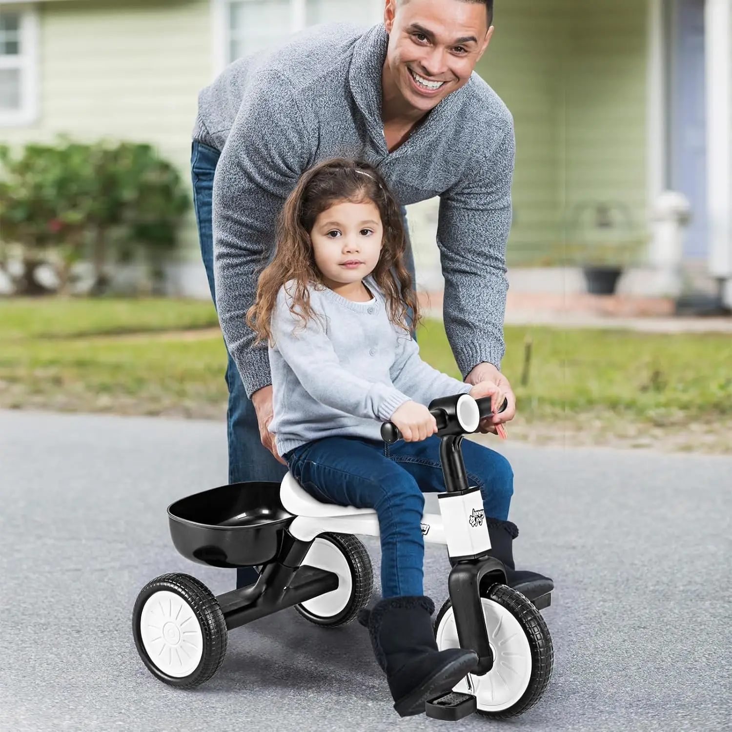 Driewieler, 3-In-1 Peuter Balansfiets Met Lichtgewicht Koolstofstalen Frame, Verwijderbare Pedalen En Opbergmand, Witte Babyfiets Peuters
