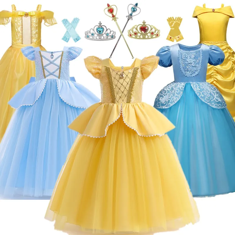 Cinderella Belle Costume for Girls Halloween Disguise Cosplay Rapunzel Princess Dress Baby Christmas Birthday Party Kids Clothes