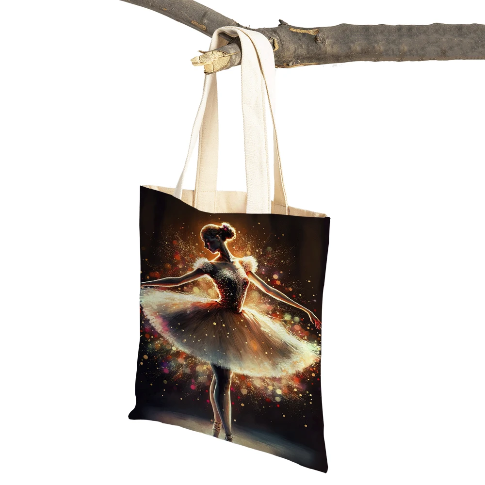 Ballerina Artwork Posters Baller Casual Women Shopping Bag Cute Cartoon Girl Double Print Canvas Tote Handbag Shopper Bags