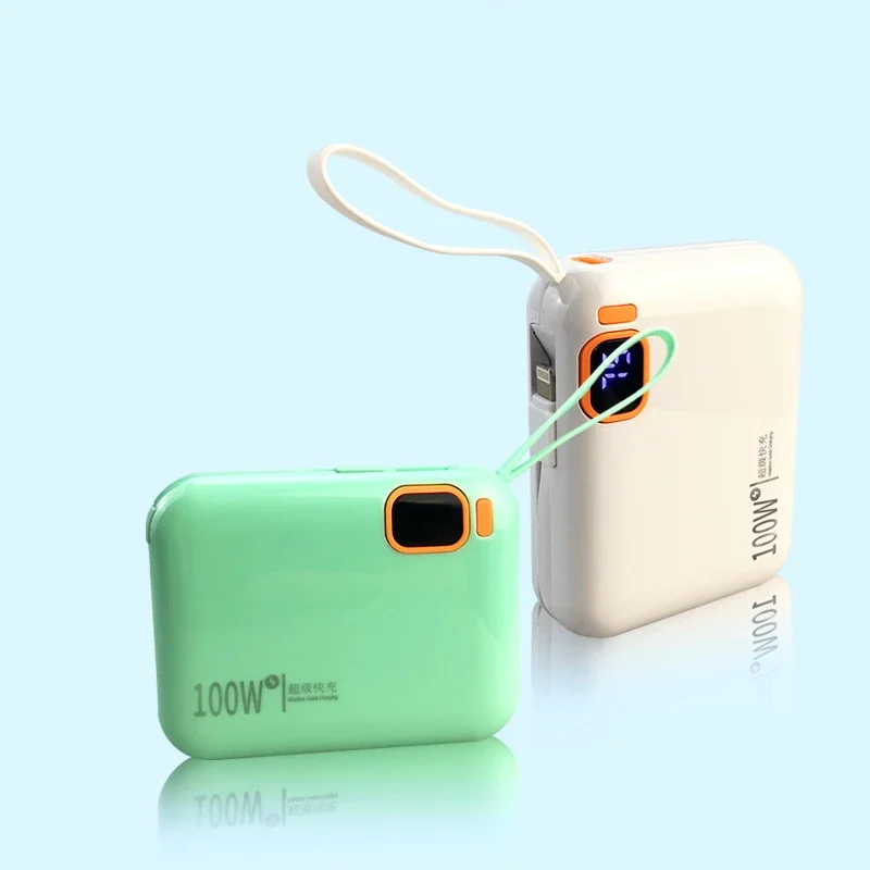 Power Bank 100W Fast Charging Built-in Cord Portable 20000mAh Large Capacity External Battery for IPhone Xiaomi Samsung