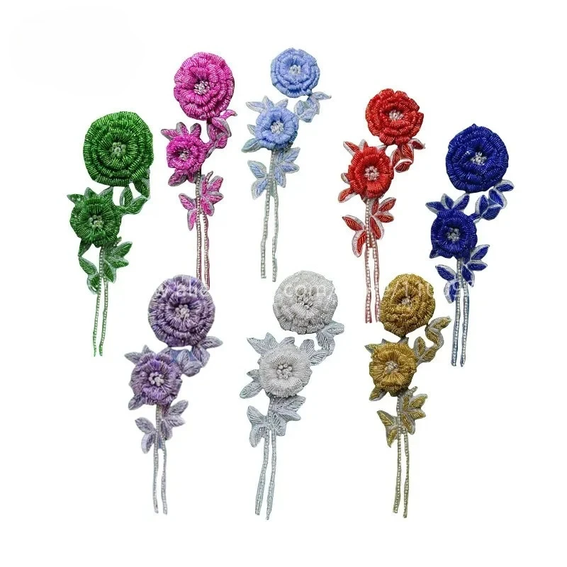 

NEW Multicolor Handmade Beaded Rose Breast Flowers . Sparkling Rhinestone Patchs . Wedding Dress DIY Embroidery 3D Appliques