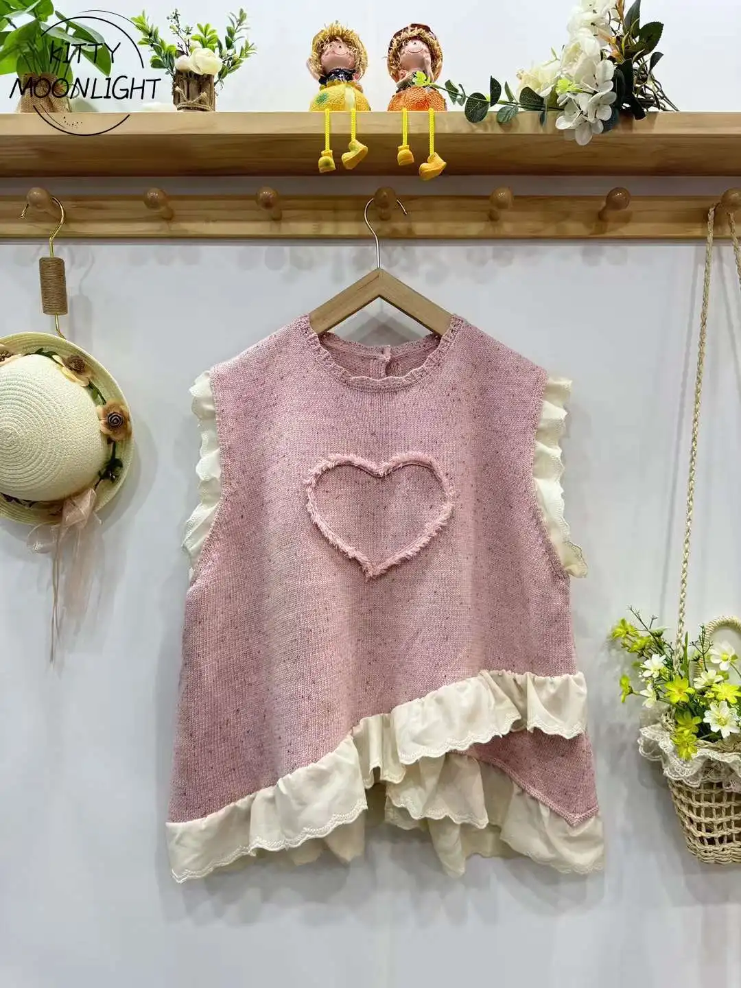 Knit Love Vest Sweater Mori Girl Sweet Knitted Vest Autumn Winter Women Kawaii Sleeveless Sweater Tops Cute Knitwear Pullovers