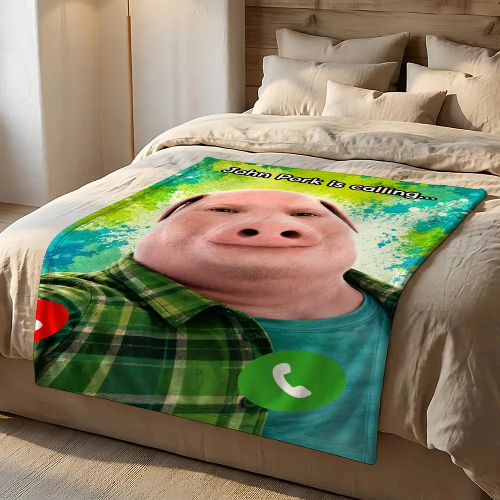 Sticker Design Funny Piggy Incoming Call Stickers Throw Short Plush Throw Blanket Soft Skin-Friendly Multi-Scene Home Office