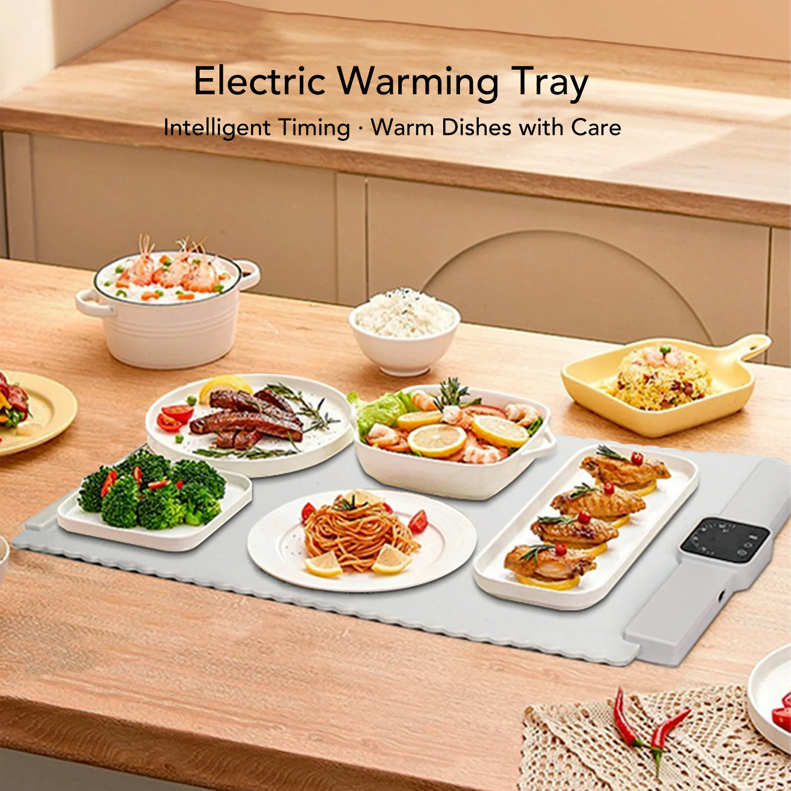 

Электрический поднос для подогрева 10 с, быстрый нагрев, 5 настроек температуры, 4 таймера, цифровой дисплей, роликовый подогреватель еды для собраний