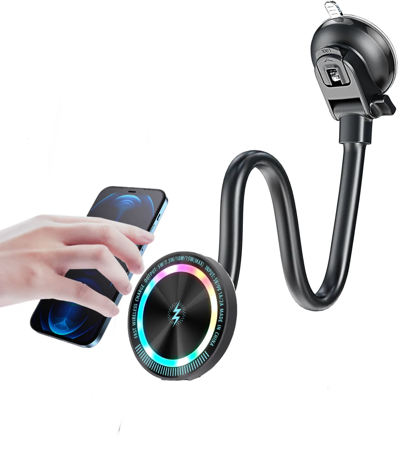 Sucker Magnetic Vehicle Wireless Induction Charger 15W Car Fast Charging Cradle Mobile Support For Magsafe Dashboard Windshield