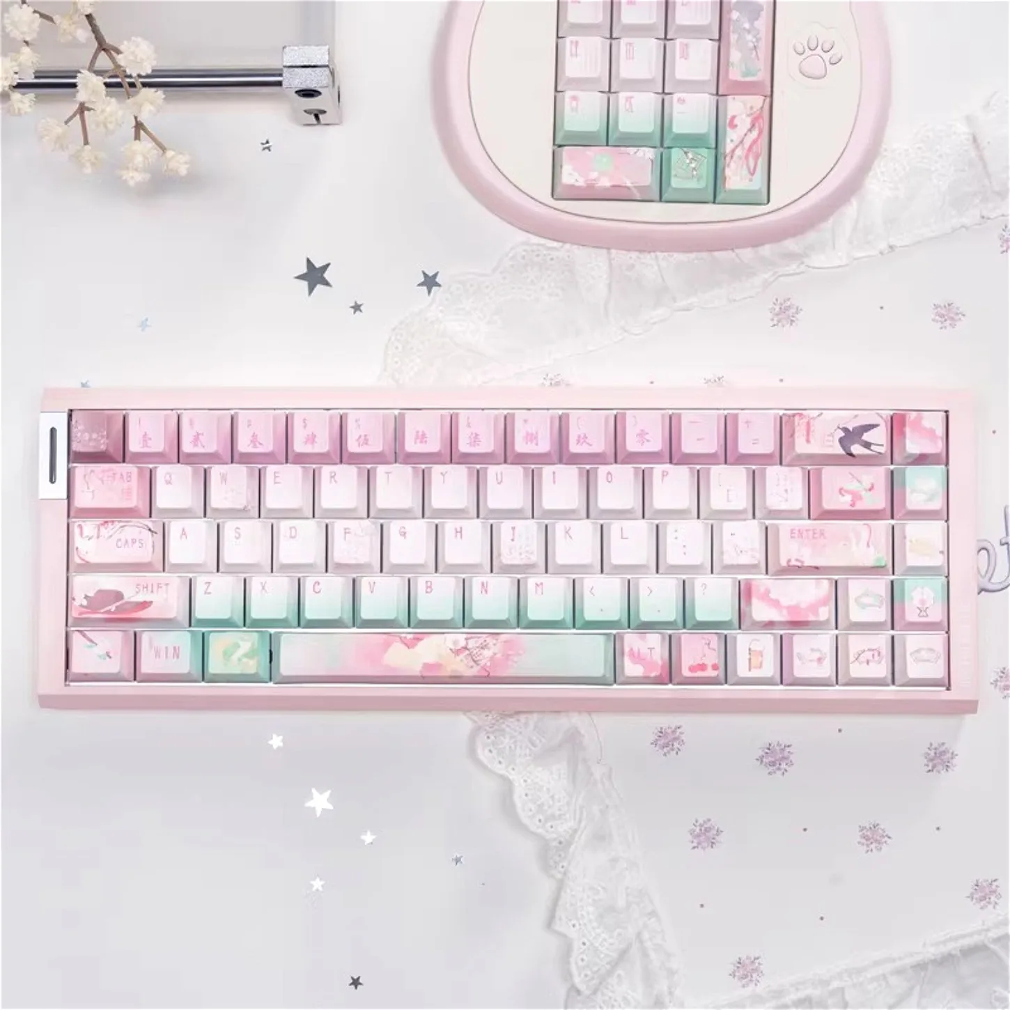

Apricot Rain Pink PBT Keycaps 136 Keys Cherry MX Switch Compatible for 60% 64% 84% 98% 108%Mechanical Keyboard
