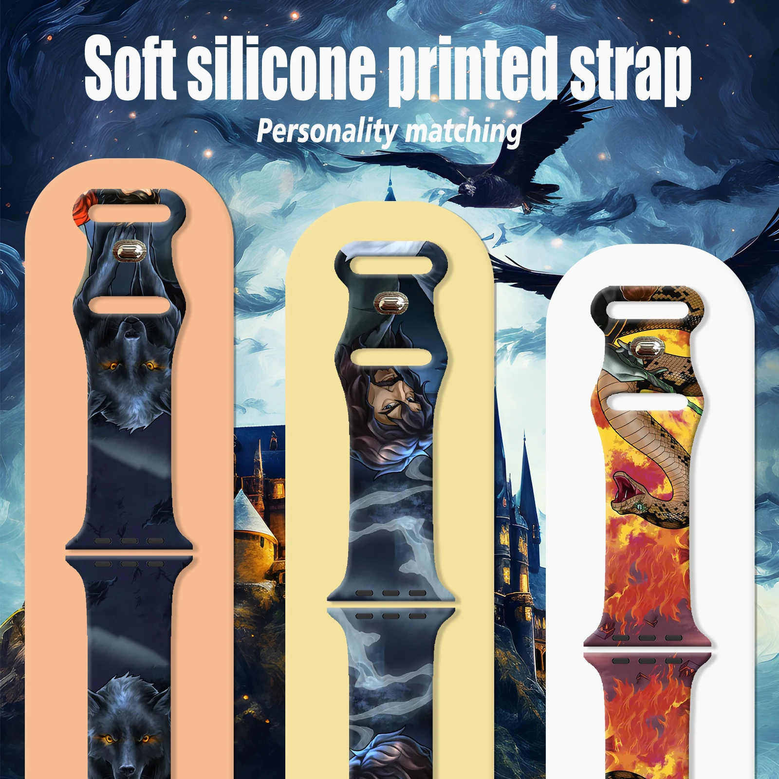 حزام طباعة سلسلة هاري بوتر السحري لساعة أبل 11/10/9/8/7/SE، سوار سيليكون بديل ناعم مقاوم للماء 45 مم/44 مم/42 مم #3