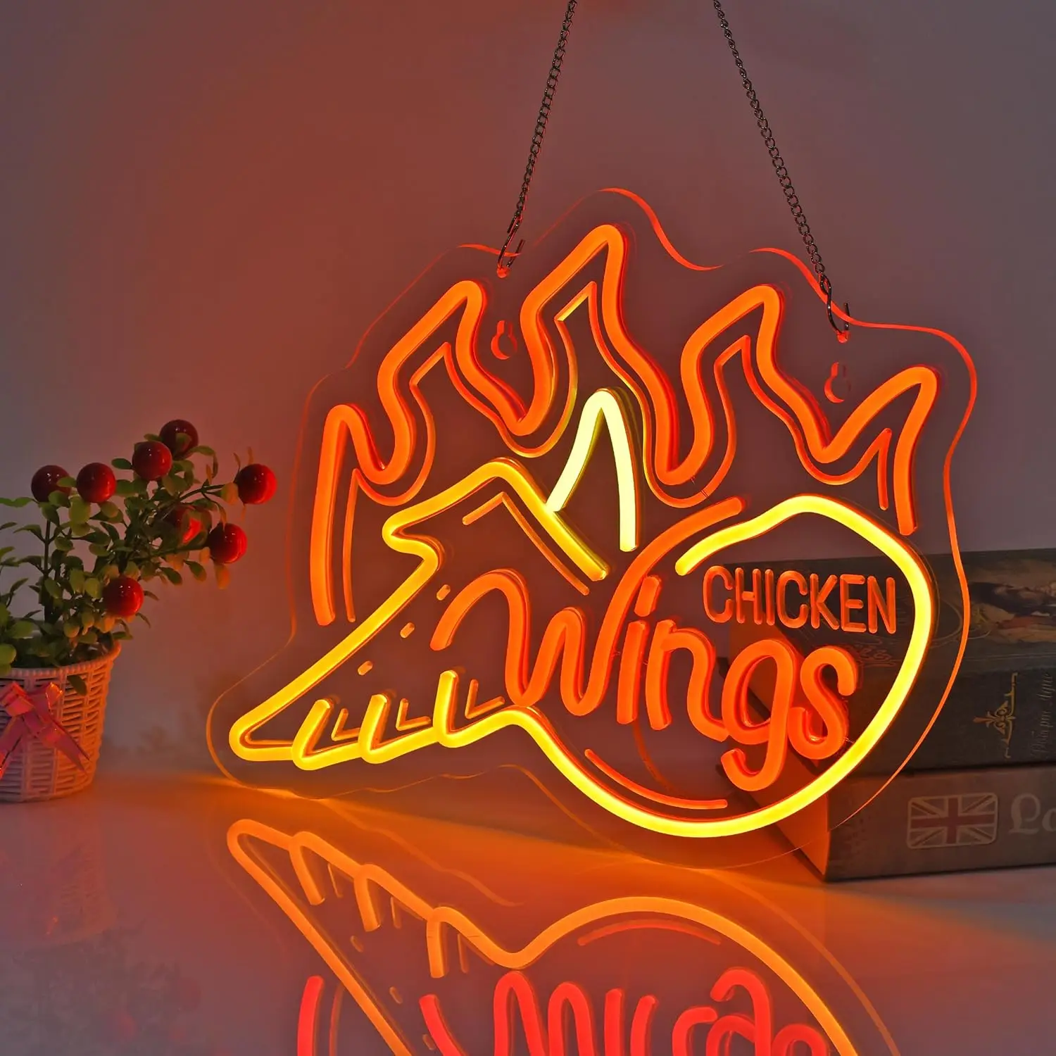 Fiery Orange Chicken Wings LED Neon Sign Dimmable USB Neon Light BBQ Grill Fried Chicken Shop Food Stall Restaurant Wall Decor view 5