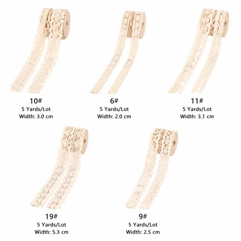 5M Baumwoll-Spitzenband Vintage Spitzenband Gehäkeltes Baumwollband mit Wellenkante für Braut-Hochzeitsdekoration DIY Handwerk Nähzubehör – Detail 4