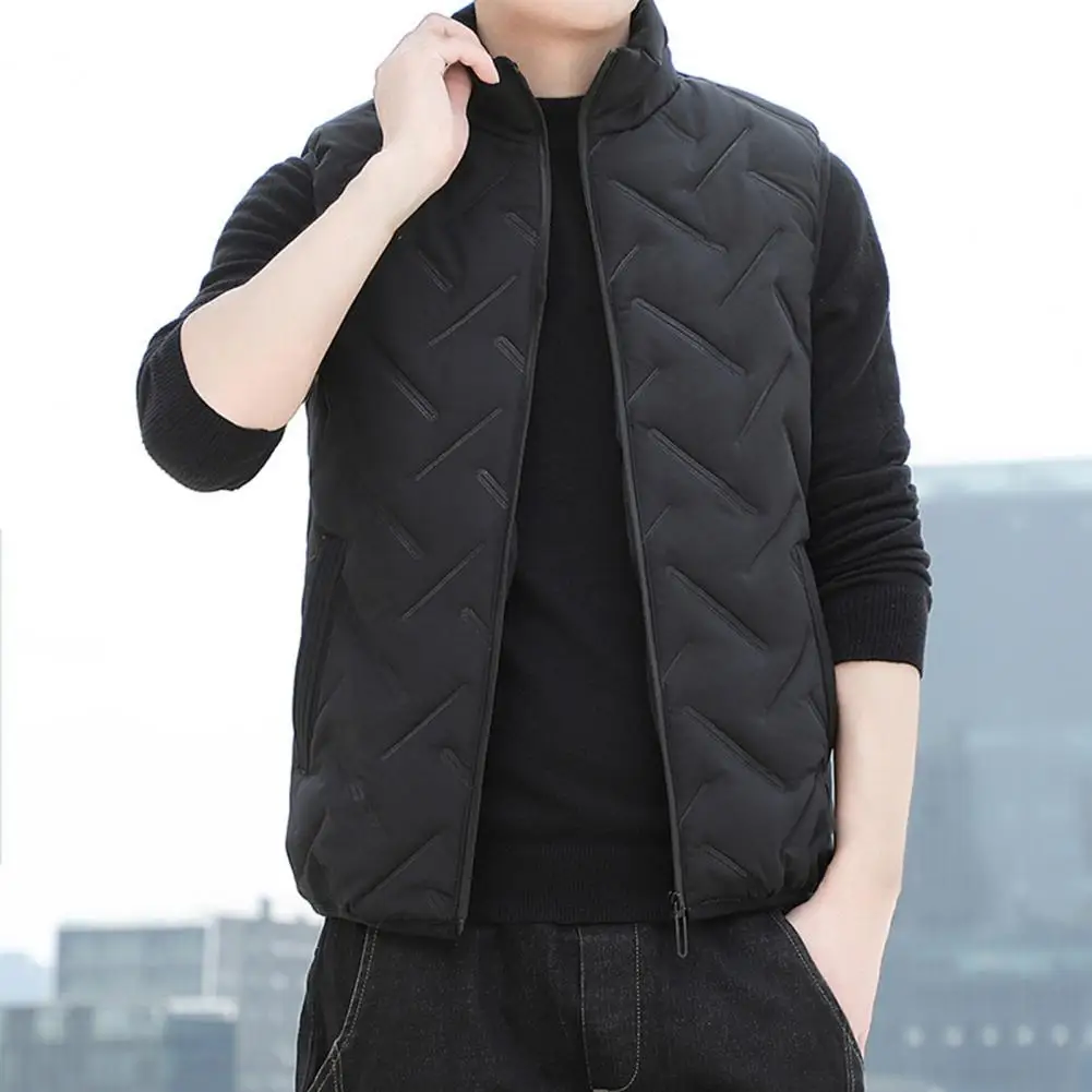 Sleeveless Jacket Popular Zipper Pockets Waistcoat Skin-Touch Men Vest  Warm Pockets Waistcoat for Dating